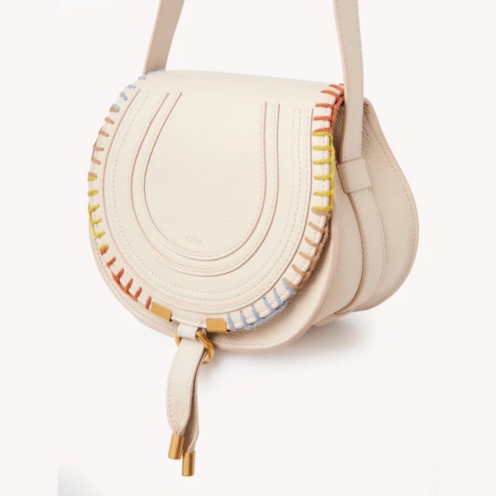 Chloé Cream Marcie Nomad Saddle Bag with Multicolor Stitching
